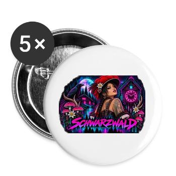 Schwarzwald Gothic Frau Mit Kuckucksuhr Und Raben - Buttons groß 56 mm (5er Pack) - Weiß - Vorne