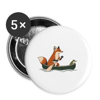 Fuchs und Frosch im Kanu – Outdoor-Abenteuer - Buttons groß 56 mm (5er Pack) - Weiß - Vorne