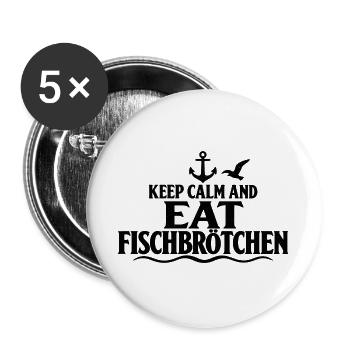 Fischbrötchen – Keep Calm an der Küste - Buttons groß 56 mm (5er Pack) - Weiß - Vorne