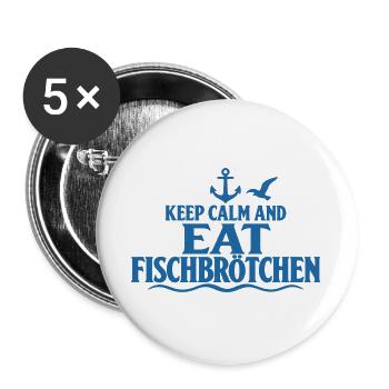 Fischbrötchen – Keep Calm an der Küste - Buttons groß 56 mm (5er Pack) - Weiß - Vorne