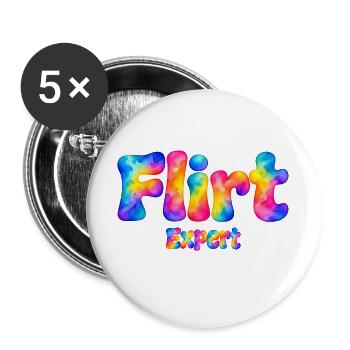Flirt Expert – Bunter Aquarell Spruch mit Humor - Buttons groß 56 mm (5er Pack) - Weiß - Vorne
