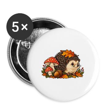 Herbstiger Igel mit Pilzen und Blättern - Buttons groß 56 mm (5er Pack) - Weiß - Vorne