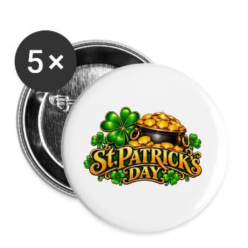 St Patrick's Tag Goldtopf Kleeblatt - Buttons groß 56 mm (5er Pack) - Weiß - Vorne