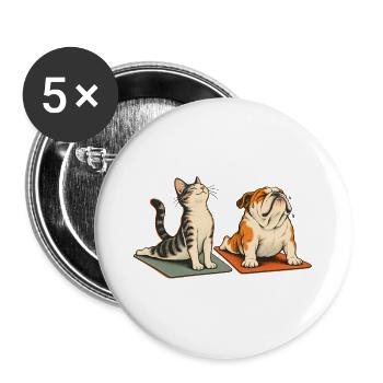 Bulldogge und Katze beim Yoga – Tierisches Duo - Buttons groß 56 mm (5er Pack) - Weiß - Vorne