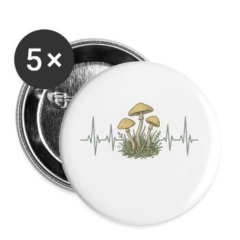 Pilze Herzschlag Pilzesammeln Wald T-Shirt - Buttons groß 56 mm (5er Pack) - Weiß - Vorne