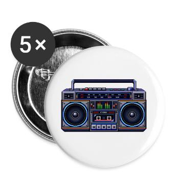 Pixel-Art Ghetto Blaster - Buttons groß 56 mm (5er Pack) - Weiß - Vorne