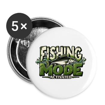 Fishing Mode Activated Angeln Angler Geschenkidee - Buttons groß 56 mm (5er Pack) - Weiß - Vorne