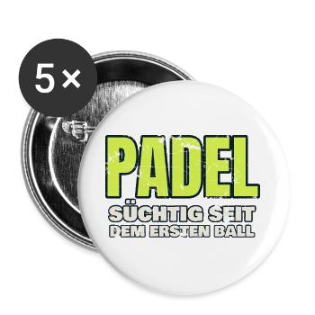 Padel - süchtig seit dem ersten Ball - Vintage - Buttons groß 56 mm (5er Pack) - Weiß - Vorne