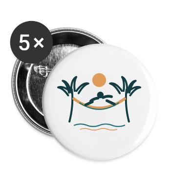 Palmenstrand Hängemattenzauber - Buttons groß 56 mm (5er Pack) - Weiß - Vorne