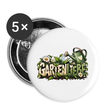 Gartenliebe mit Herz Liebevolle Geschenkidee  - Buttons groß 56 mm (5er Pack) - Weiß - Vorne