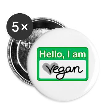 Hello, I am vegan Namensschild - Buttons groß 56 mm (5er Pack) - Weiß - Vorne
