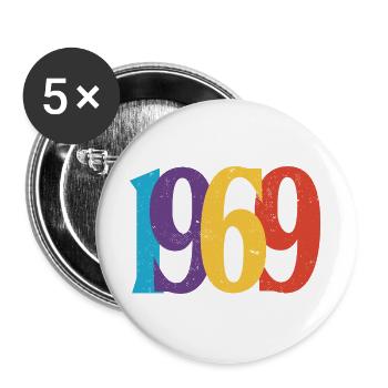 Geboren 1969 Geburtstagsgeschenk Geburtstag 69 - Buttons groß 56 mm (5er Pack) - Weiß - Vorne