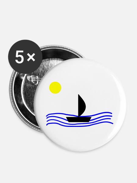 Mit dem Boot auf dem Meer - Buttons groß 56 mm (5er Pack) - Weiß