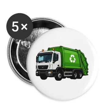 Grüner Müllwagen Recycling - Buttons groß 56 mm (5er Pack) - Weiß - Vorne