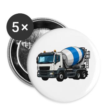 Betonmischer Lastwagen Design - Buttons groß 56 mm (5er Pack) - Weiß - Vorne