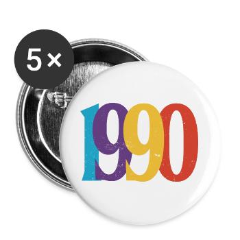 Geboren 1990 Geburtstagsgeschenk 90 - Buttons groß 56 mm (5er Pack) - Weiß - Vorne