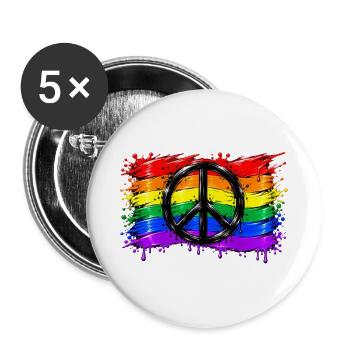 Regenbogen Friedenssymbol - Buttons groß 56 mm (5er Pack) - Weiß - Vorne