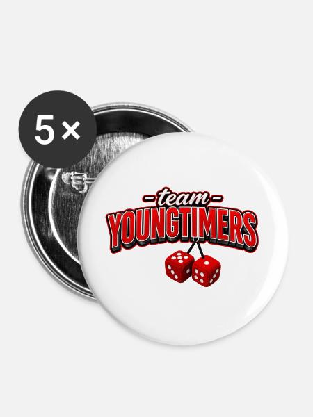 Team YoungTimers 2026 - Buttons groß 56 mm (5er Pack) - Weiß