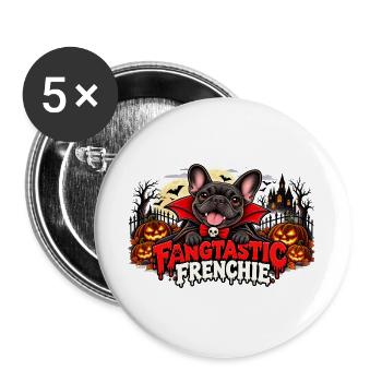  Fangtastic Frenchie Halloween Französische - Buttons groß 56 mm (5er Pack) - Weiß - Vorne