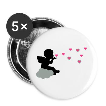 Stilisierter Liebesengel mit Herzen - Buttons groß 56 mm (5er Pack) - Weiß - Vorne