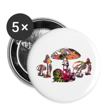 Pilze - Buttons groß 56 mm (5er Pack) - Weiß - Vorne