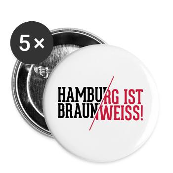 Hamburg ist braun weiß - St. Pauli T-Shirt - Buttons groß 56 mm (5er Pack) - Weiß - Vorne
