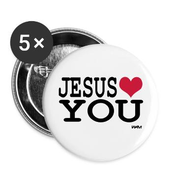 jesus loves you - Buttons large 2.2''/56 mm (5-pack) - white - Front