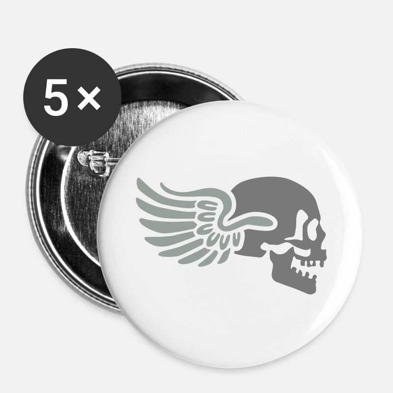 wing_skull_2c - Buttons large 2.2''/56 mm (5-pack) - white