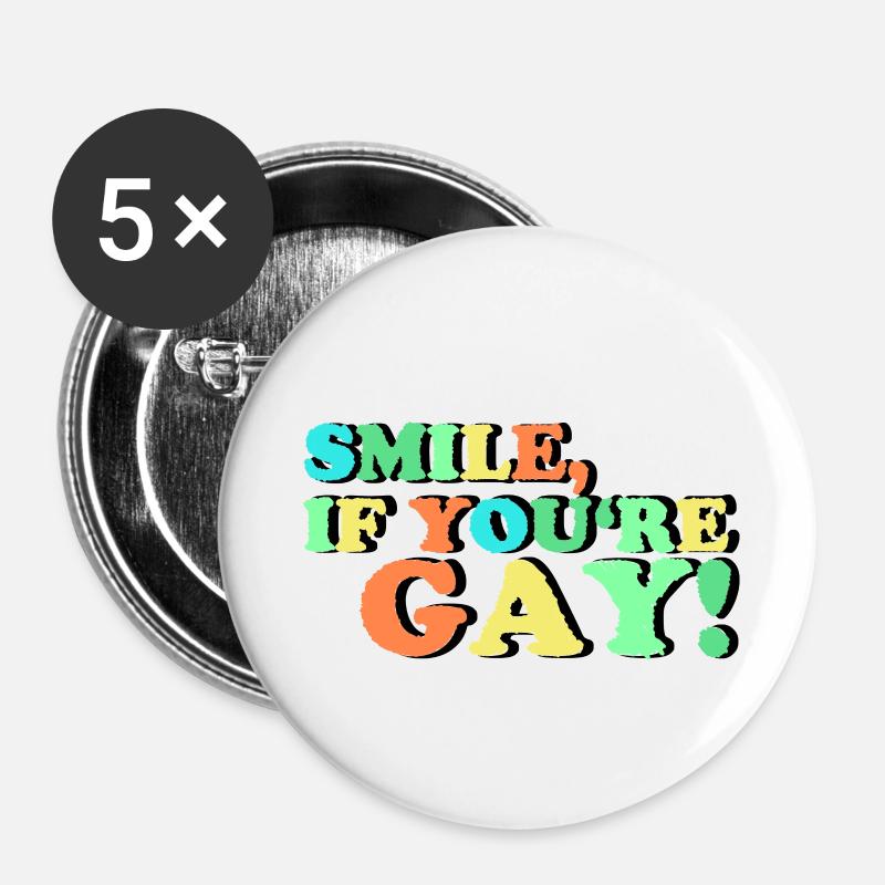 SMIL HVIS DU ER BØSSE - Buttons/Badges stor, 56 mm (5-pack) - hvid