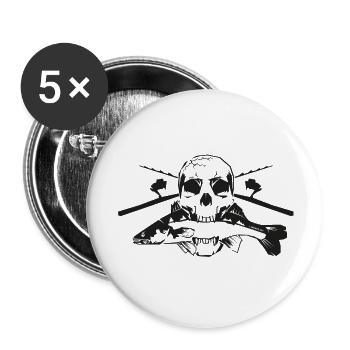 JSA Fishing Skull (L) black in high quality - Buttons groß 56 mm (5er Pack) - Weiß - Vorne