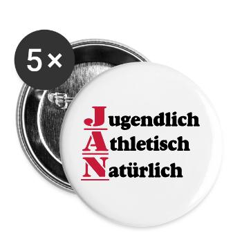 Jan , Vorname,Namensschild,Name,Fun Shirt (25) - Buttons groß 56 mm (5er Pack) - Weiß - Vorne
