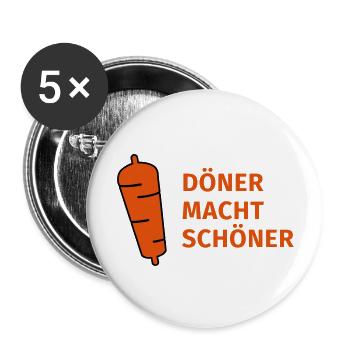 Döner macht schöner - Buttons groß 56 mm (5er Pack) - Weiß - Vorne
