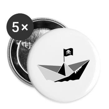 Papier Piratenschiff - Buttons groß 56 mm (5er Pack) - Weiß - Vorne