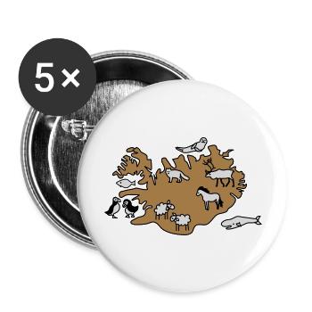 island Karte Tiere - Buttons groß 56 mm (5er Pack) - Weiß - Vorne