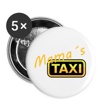 Humorvolles Mamas Taxi Schild - Buttons groß 56 mm (5er Pack) - Weiß - Vorne