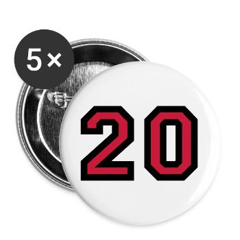Le numéro 20 - nombre de vingt - Lot de 5 grands badges (56 mm) - blanc - Devant