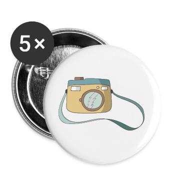 Appareil photo - Lot de 5 grands badges (56 mm) - blanc - Devant