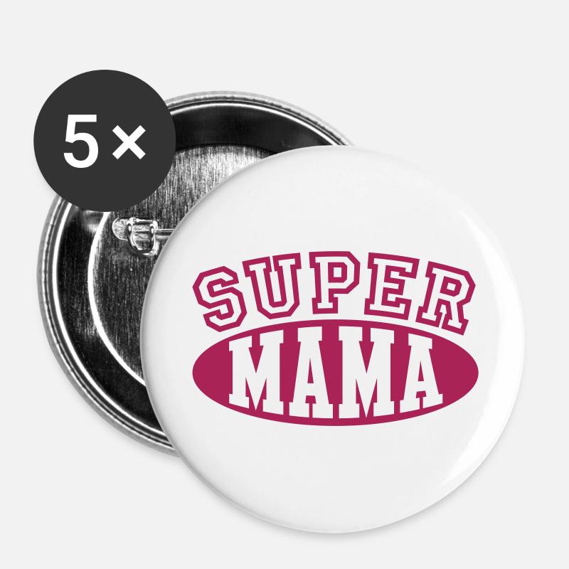 Super Mama - Buttons large 2.2''/56 mm (5-pack) - white