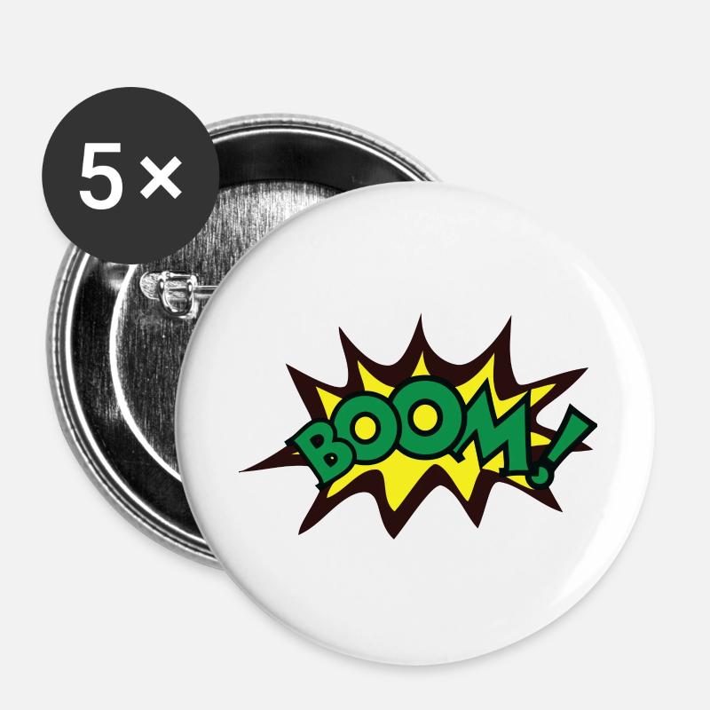 Boom ! - Lot de 5 grands badges (56 mm) - blanc