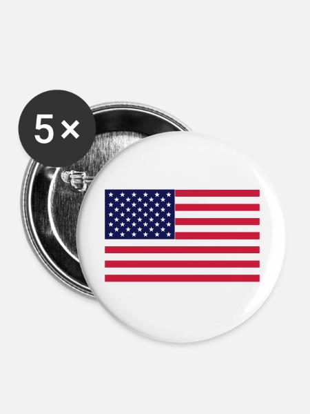 amerikanische Flagge - Buttons groß 56 mm (5er Pack) - Weiß