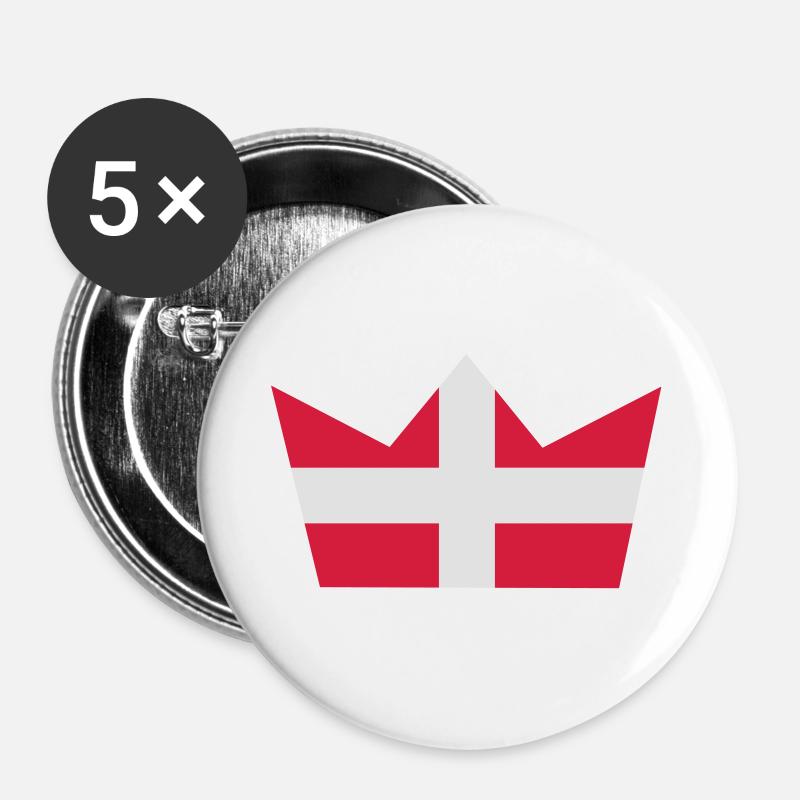 Danske krone - Buttons/Badges stor, 56 mm (5-pack) - hvid