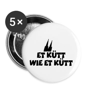 Köln Spruch Et kütt wie et kütt mit Kölner Dom - Buttons groß 56 mm (5er Pack) - Weiß - Vorne