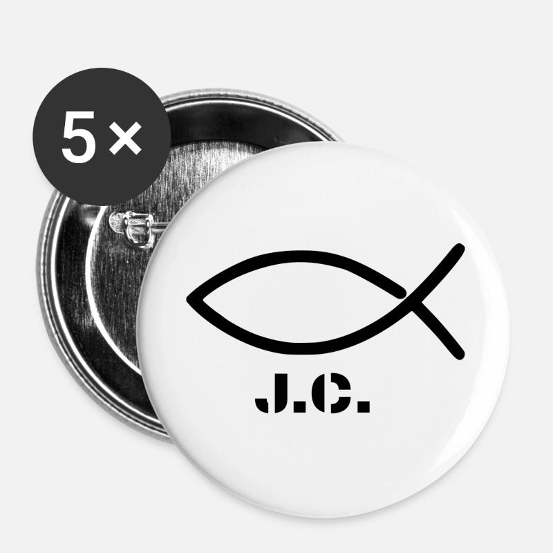 Christian fish (Christianity) with lettering - Buttons large 2.2''/56 mm (5-pack) - white