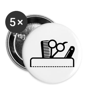 Kamm & Schere in der Tasche / barber tools in a - Buttons groß 56 mm (5er Pack) - Weiß - Vorne