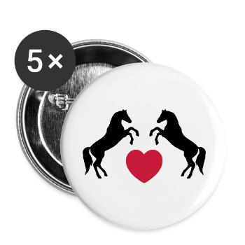 Zwei wilde Pferde mit Herz - Buttons groß 56 mm (5er Pack) - Weiß - Vorne