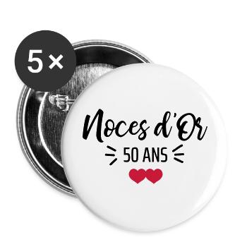 noces d'Or - Lot de 5 grands badges (56 mm) - blanc - Devant