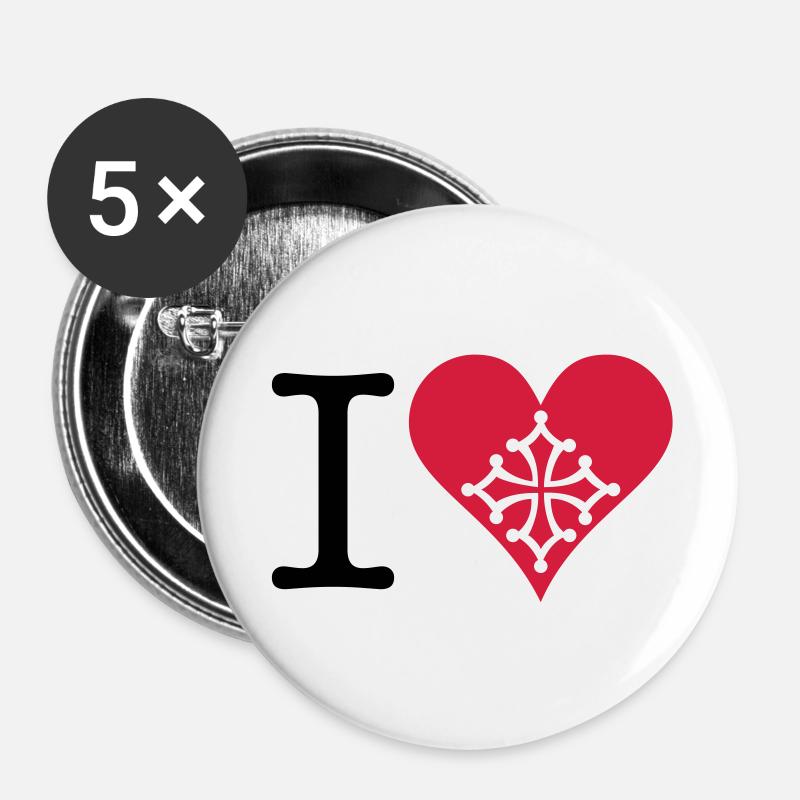 I love Occitan 2C - Buttons large 2.2''/56 mm (5-pack) - white