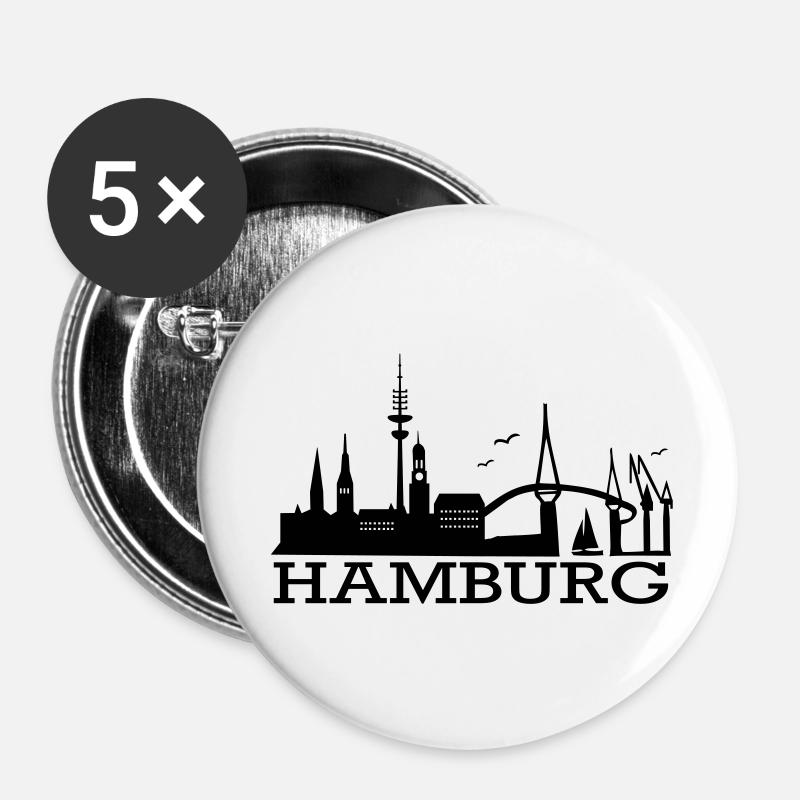 Hamburg Skyline - Buttons groß 56 mm (5er Pack) - Weiß