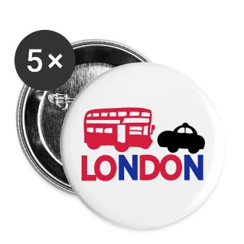 LONDON CAP BLACK & RED BUS - Buttons groß 56 mm (5er Pack) - Weiß - Vorne