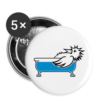 Vogel in der Wanne / bird in bathtub (2c) - Buttons groß 56 mm (5er Pack) - Weiß - Vorne